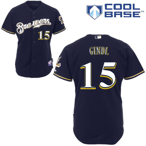Caleb Gindl #15 MLB Jersey-Milwaukee Brewers Men's Authentic Alternate Navy Cool Base Baseball Jersey